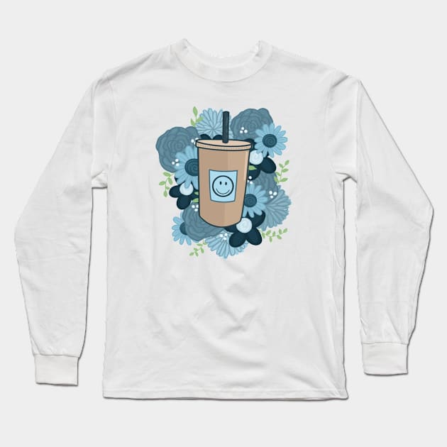 Flowers and Coffee Long Sleeve T-Shirt by Maddie Doodle